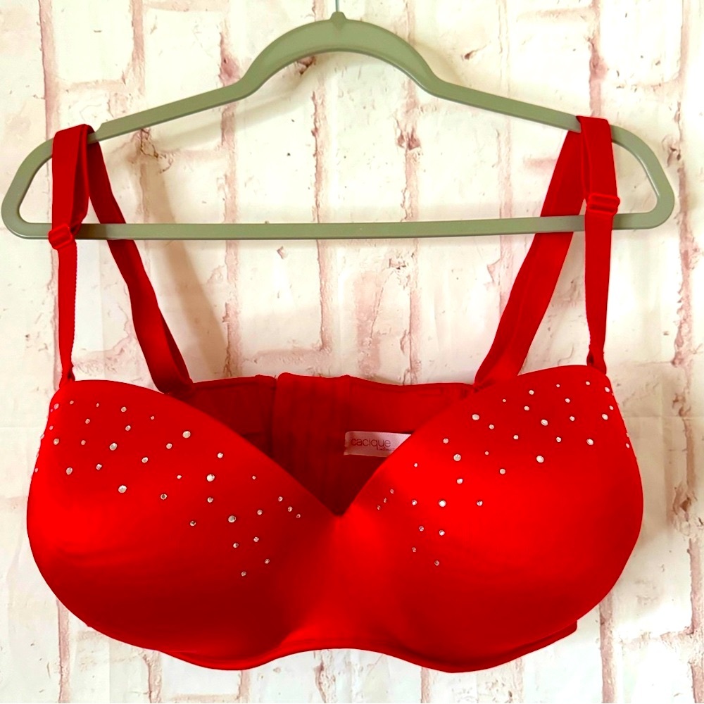 Cacique Red Rhinestone Bra - Picture 1 of 5